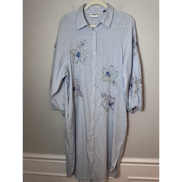 Essential Antwerp Blue White Stripe Shirt Dress Embellished Sz L NEW - Picture 1 of 16